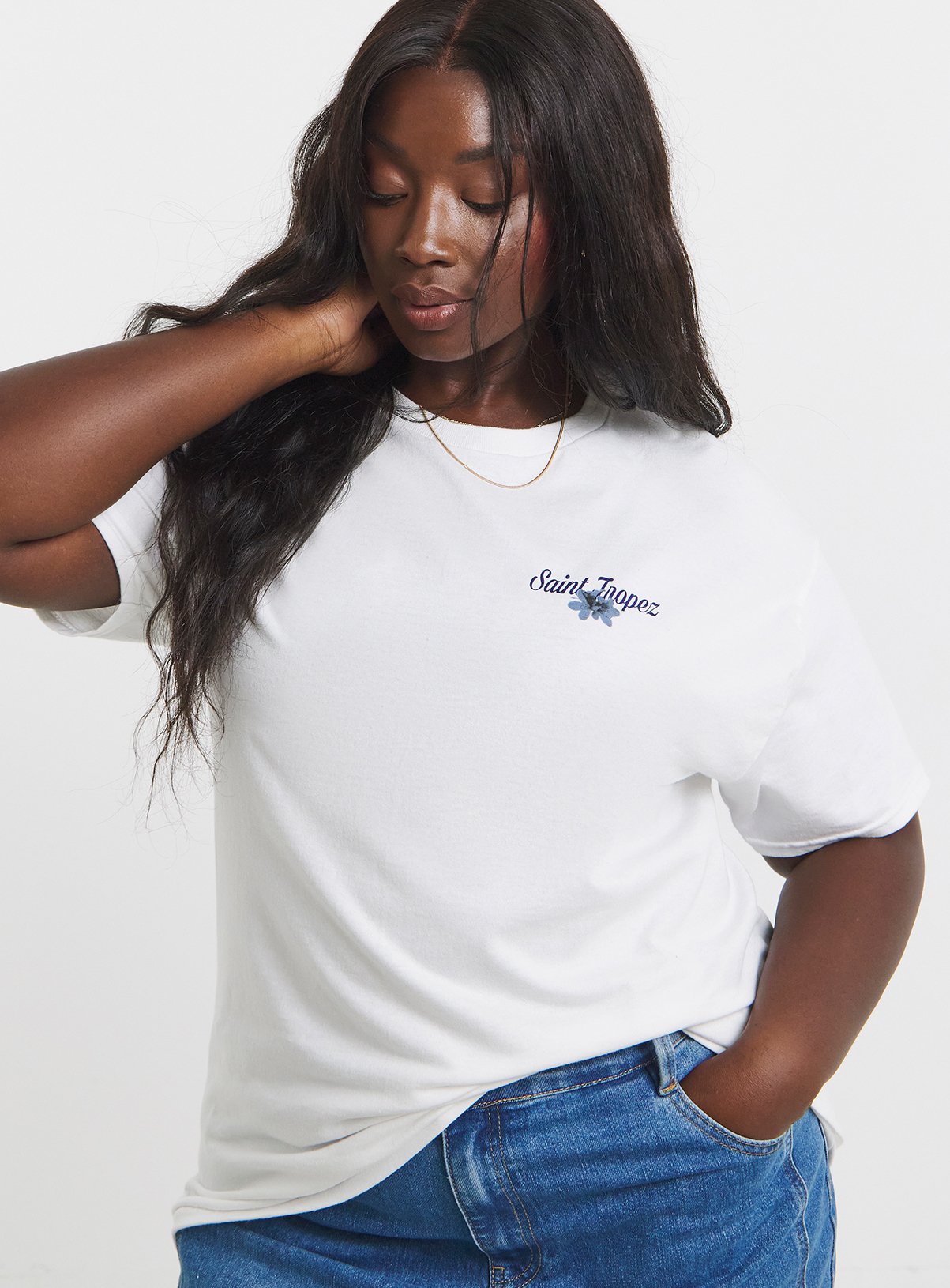 SIMPLY BE St Tropez Watercolour Floral Back Graphic T Shirt 