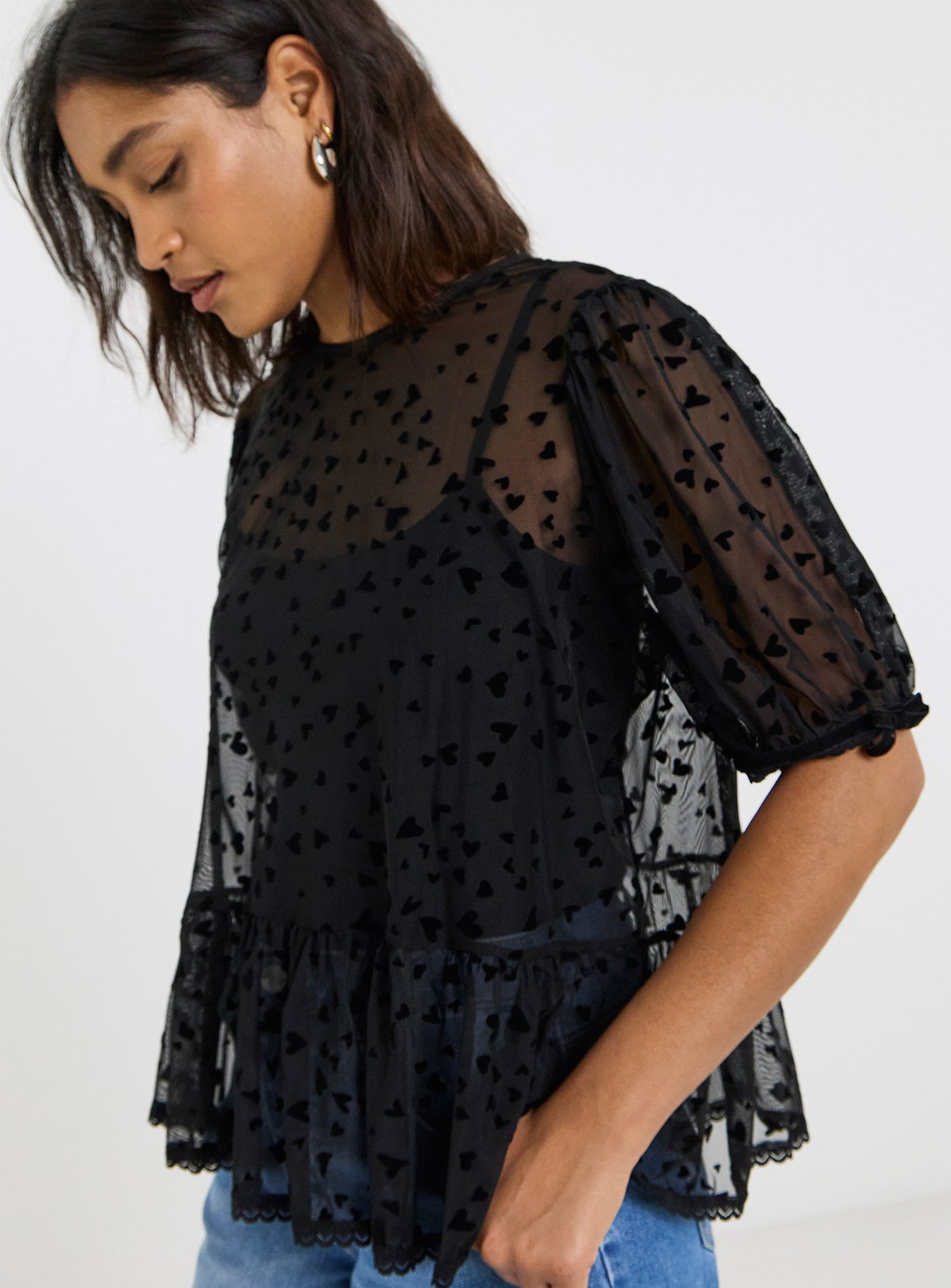 SIMPLY BE Velvet Heart Mesh Puff Sleeve Top 12