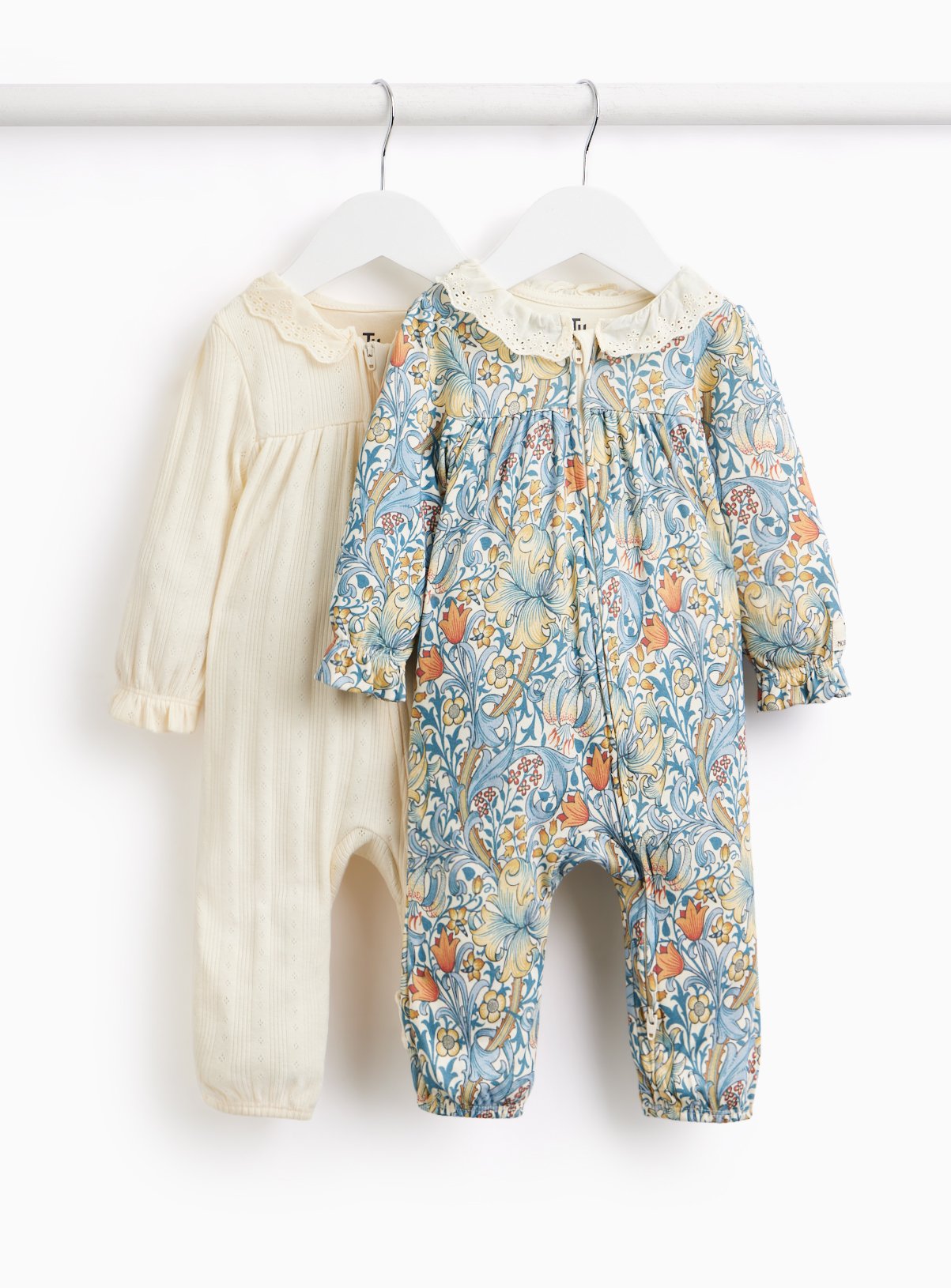 Tu x Morris & Co. Frill Collar Sleepsuits 2 Pack 9-12 months