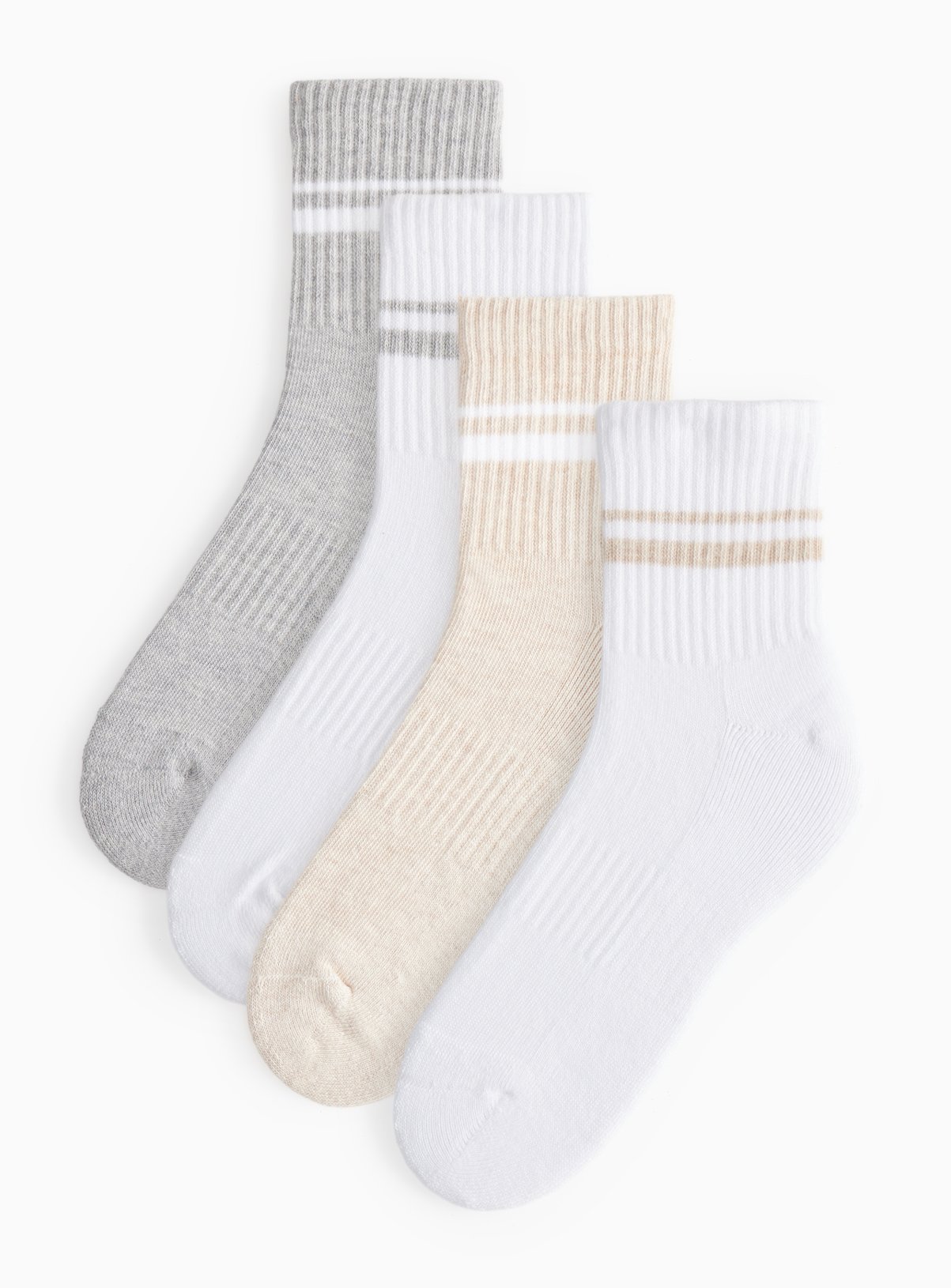 Cropped Neutral Sporty Ribbed Ankle Socks 4 Pack 4-8