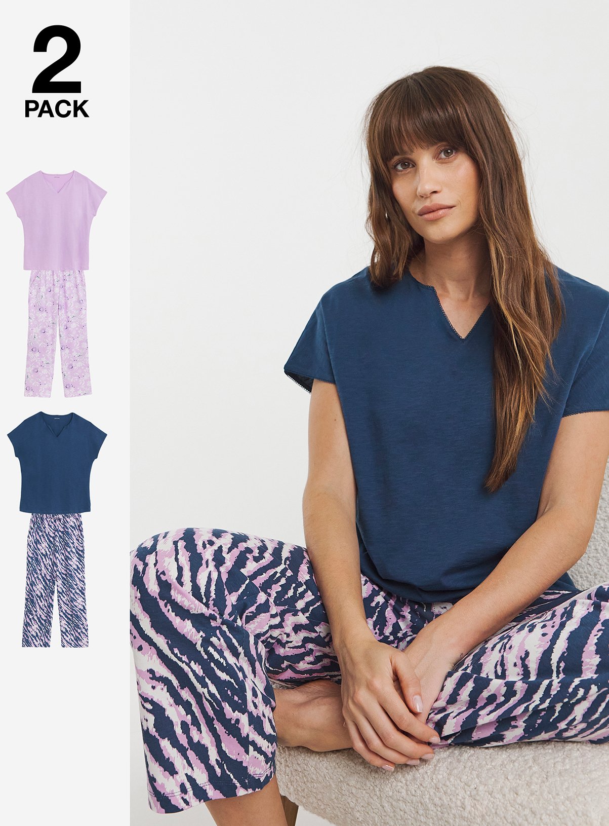 JD WILLIMAS 2 Pack Cotton Pyjama Set Floral Zebra 