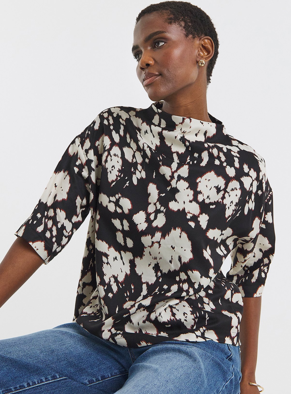 JD WILLIAMS Printed Extended Neck Top
