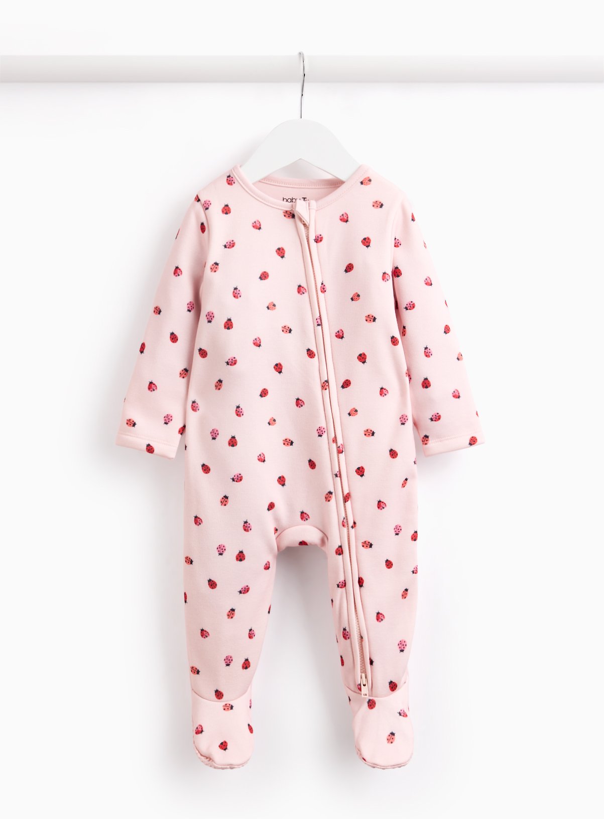 Pink Ladybird Print Fleece Lined Sleepsuit