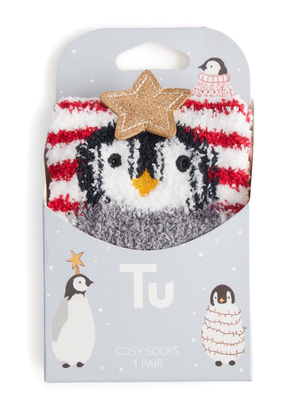 Christmas Red Striped Penguin Design Cosy Socks  4-8