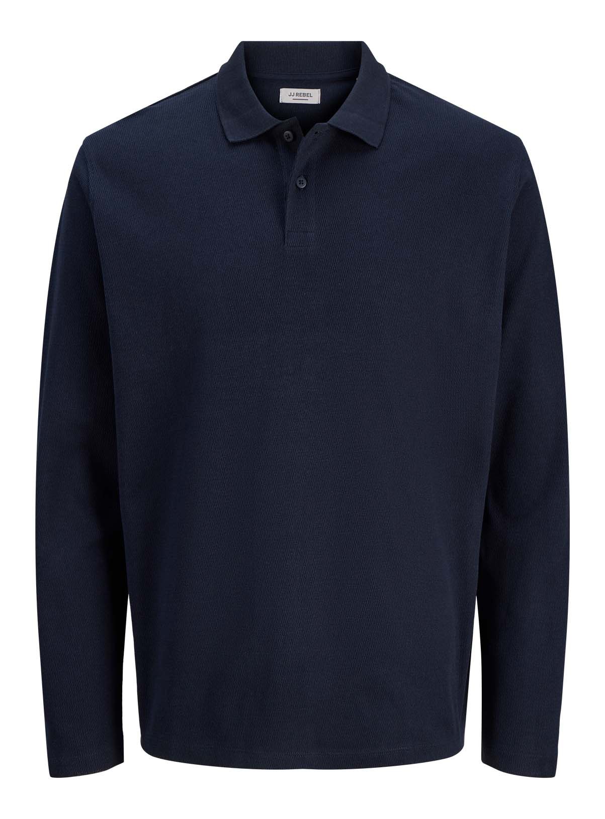 JJ REBEL Grid Long Sleeved Polo Shirt Dark Blue