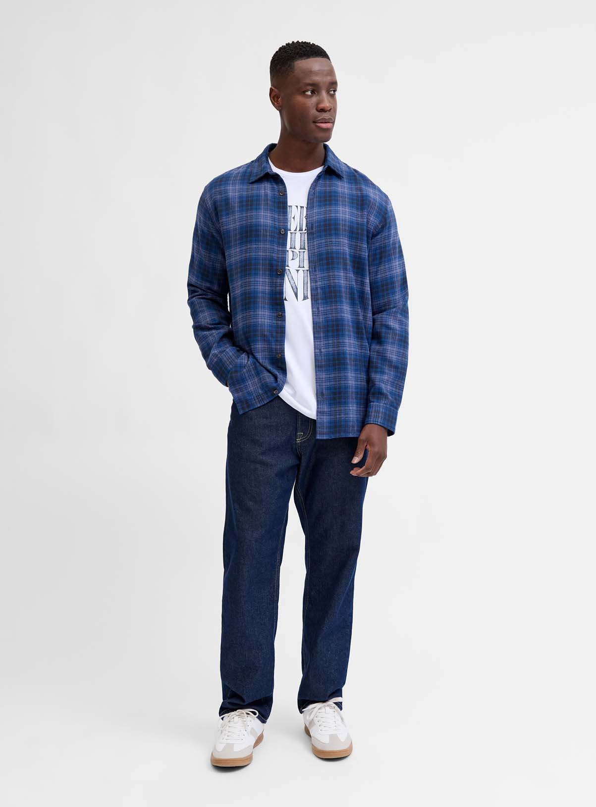 JJ REBEL Track Check Shirt Long Sleeved Blue 