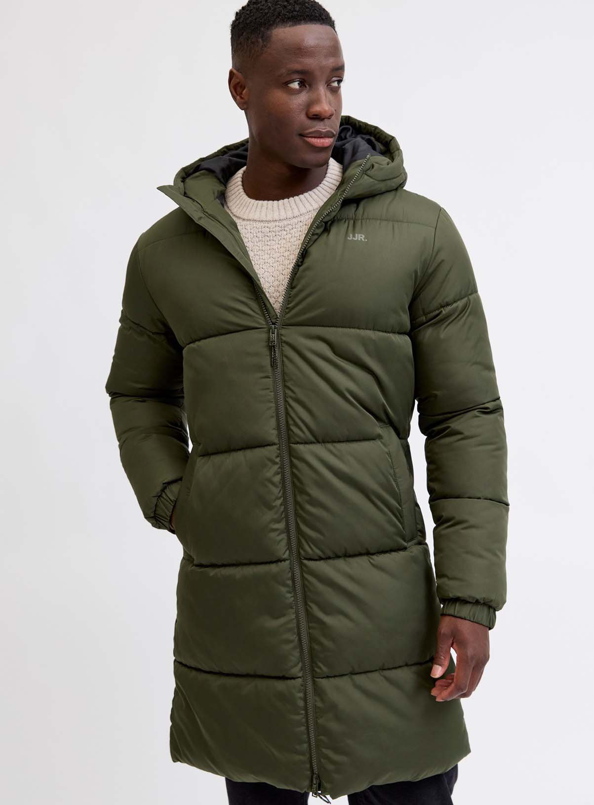 JJ REBEL Rebel Logo Long Puffer Coat Green 