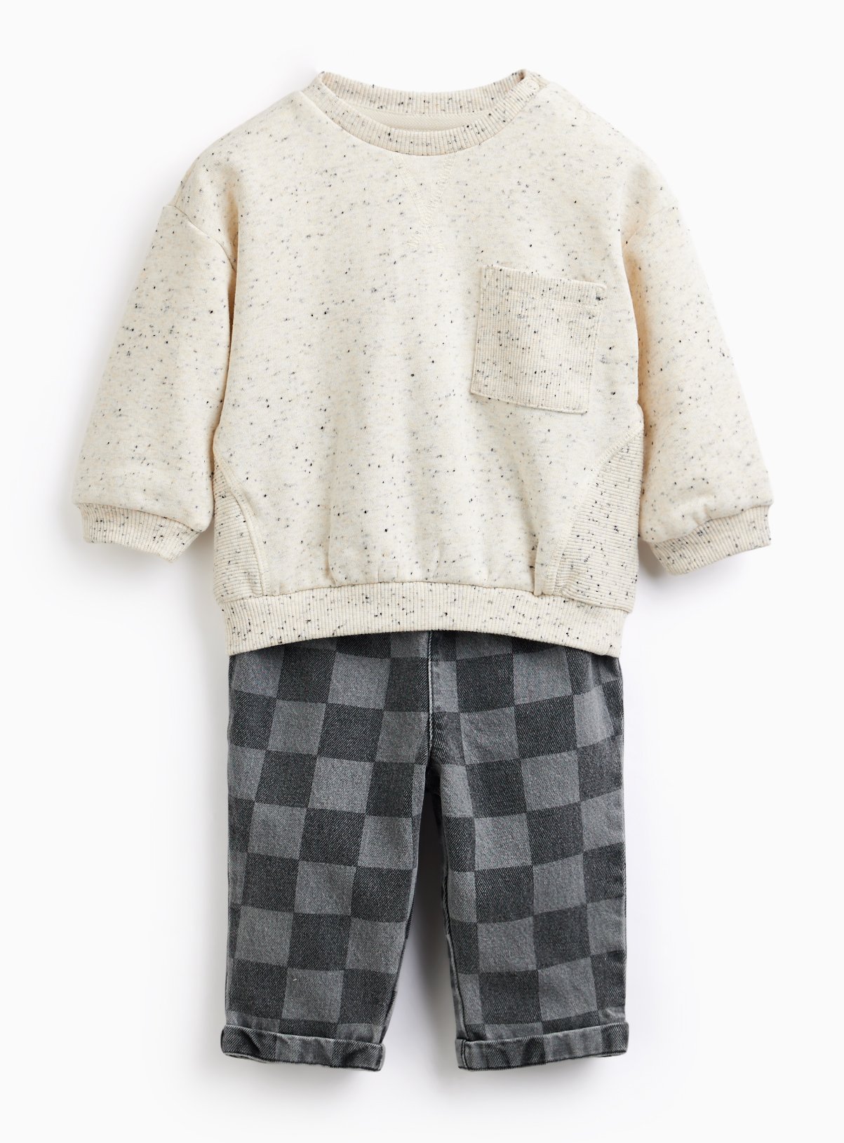 Cream & Chequered Sweat Set