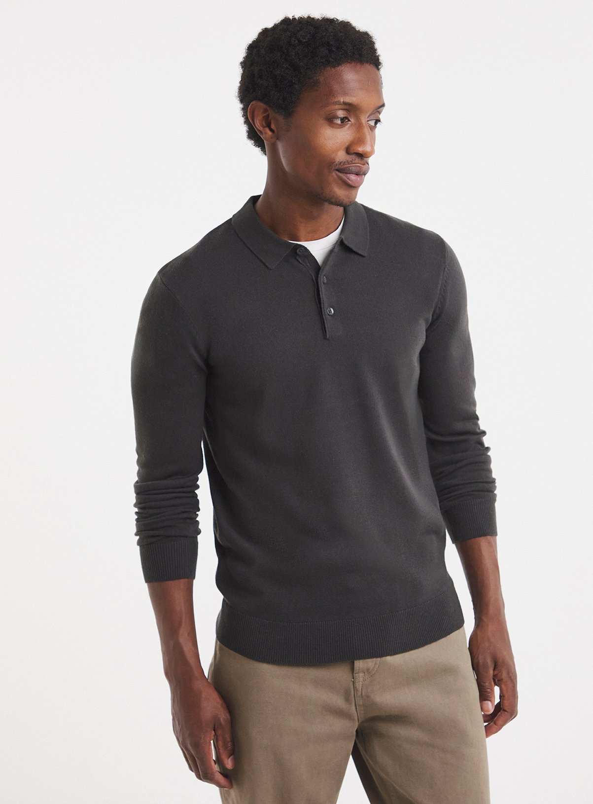 JACAMO Long Sleeve Acrylic Polo Grey 