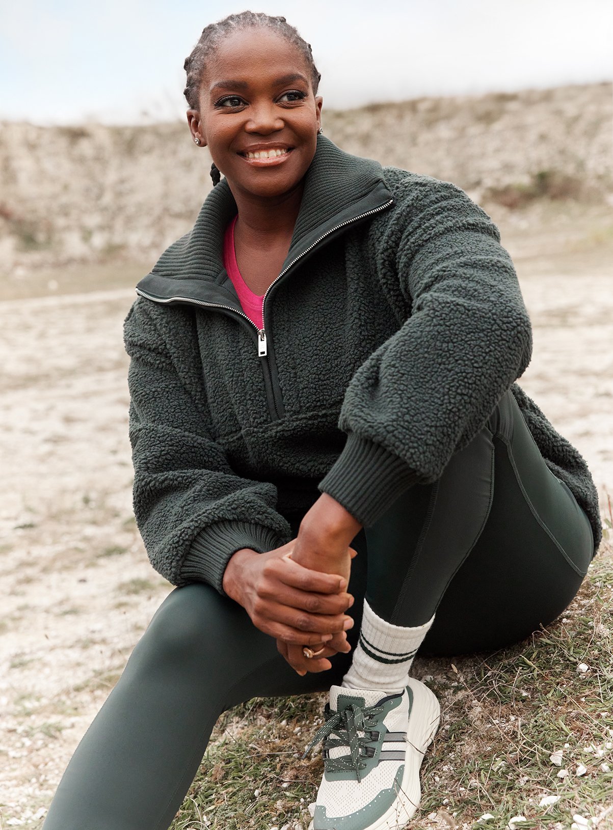 REAKTIV Dark Green Luxe Half Zip Sherpa Pullover 