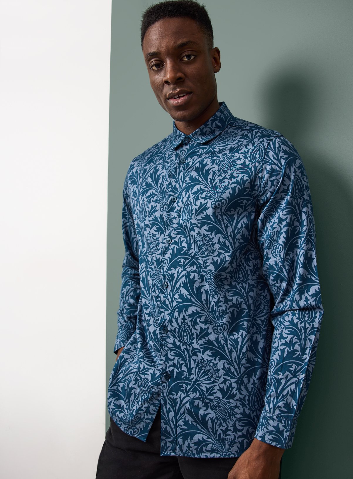 Tu x Morris & Co. Thistle Print Long Sleeve Shirt 