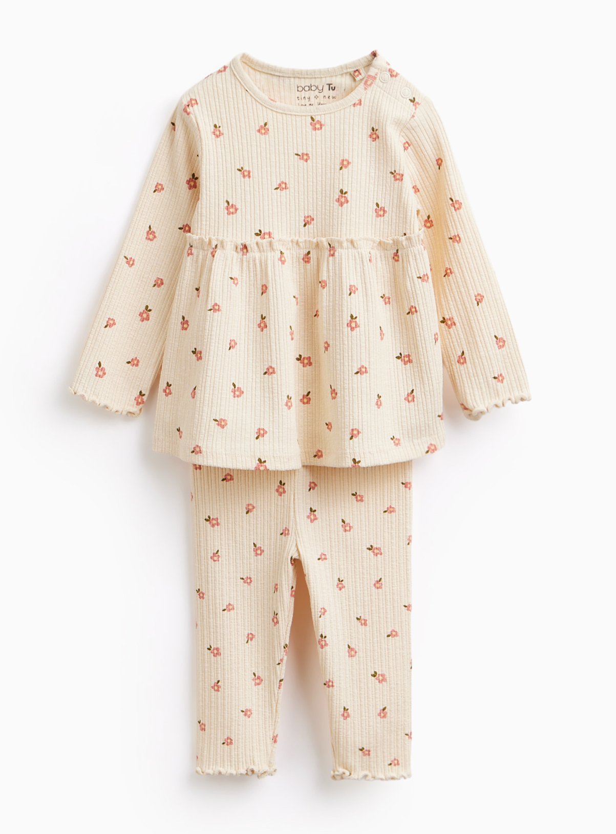 Cream Flower Print Ribbed Top & Leggings Set 18-24 months