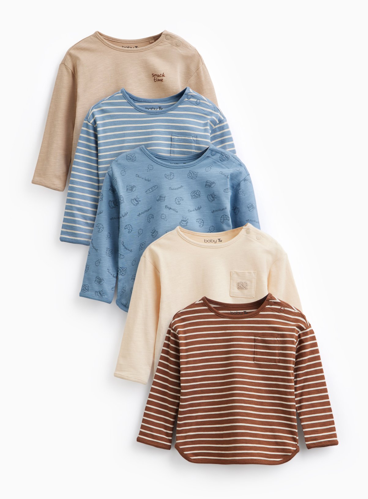 Striped Bakery Graphic Long Sleeve Tops 5 Pack 