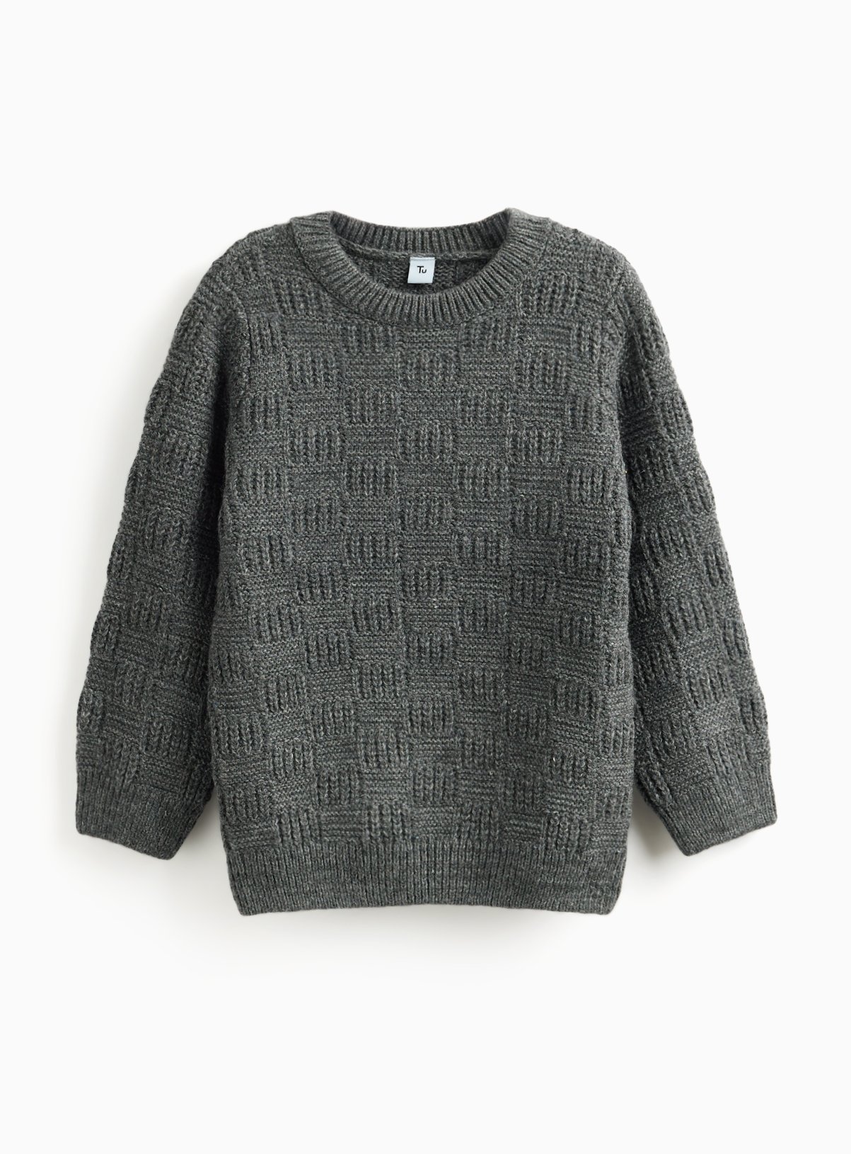 Charcoal Textured Knitted Crew Neck Jumper 13 years