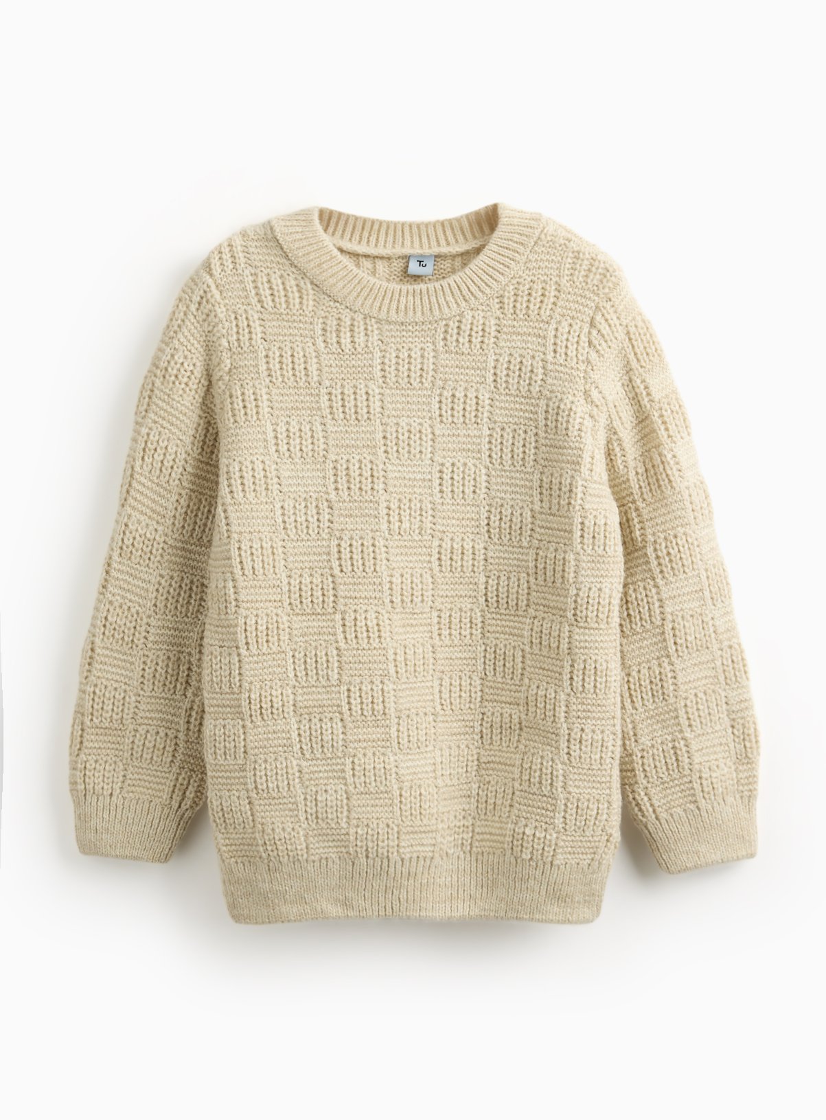 Oatmeal Textured Knitted Crew Neck Jumper 11 years