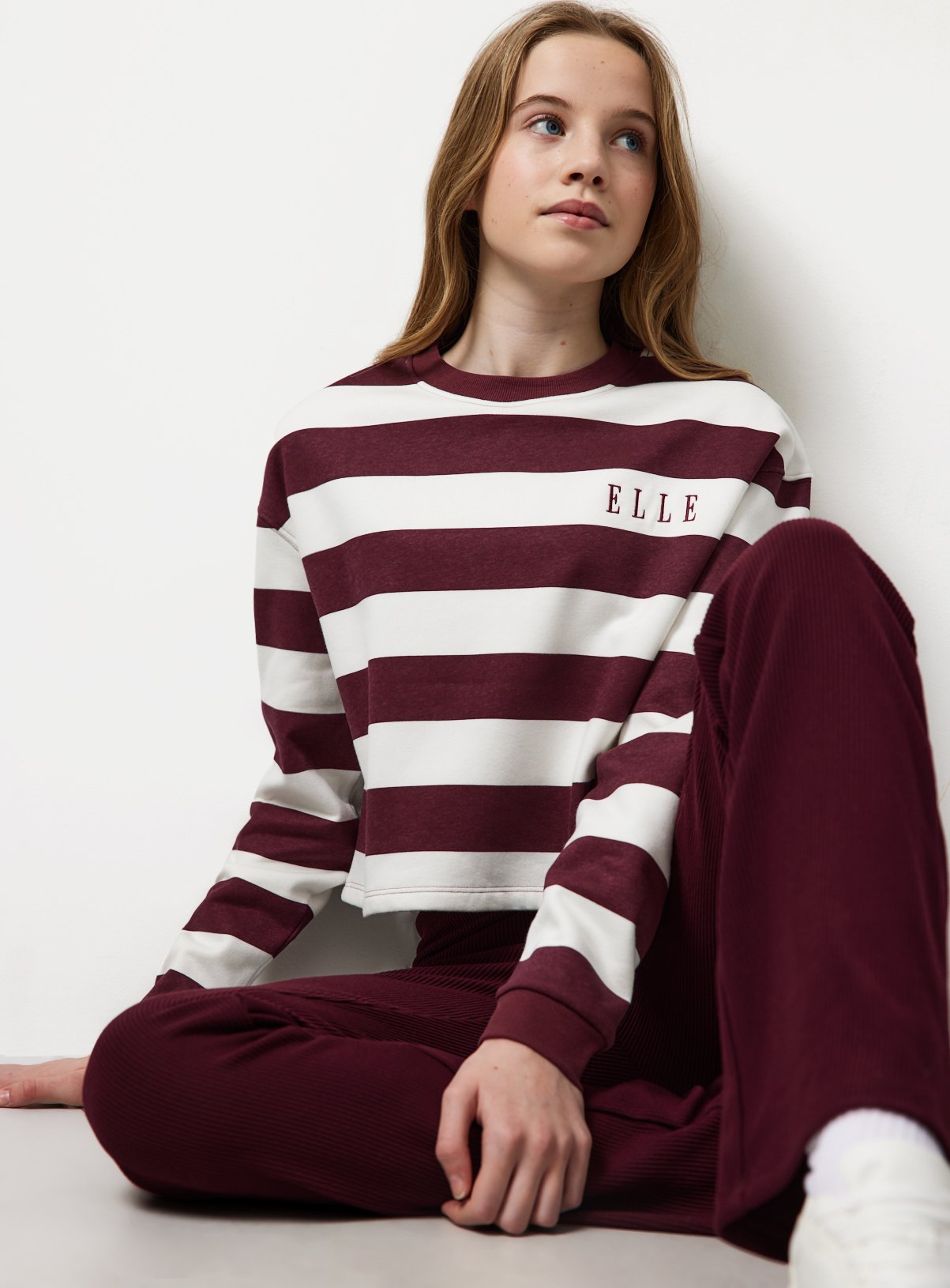 ELLE Dark Red Stripe Long Sleeve Top 11 years