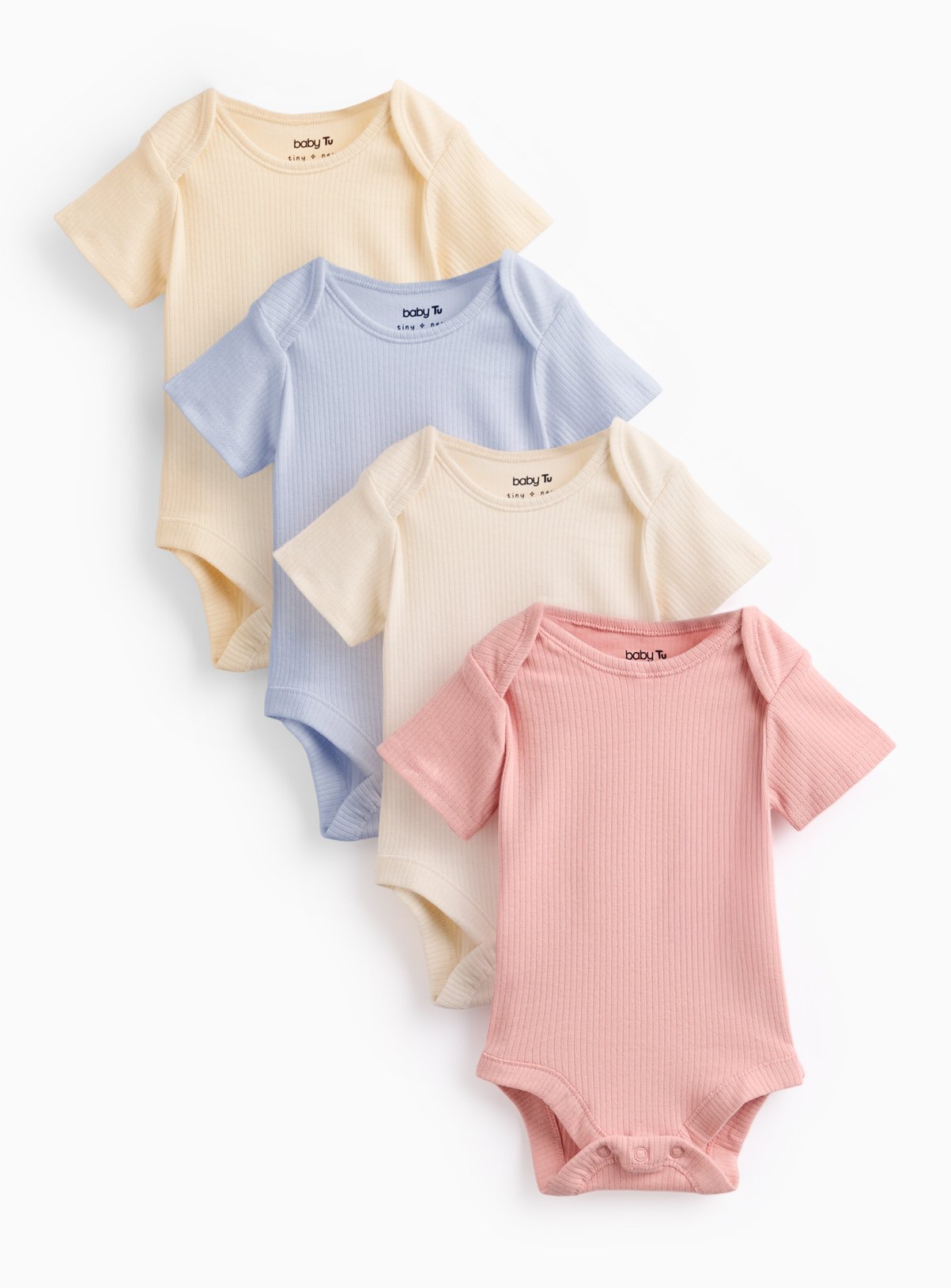 Plain Ribbed Short Sleeve Bodysuits 4 Pack 