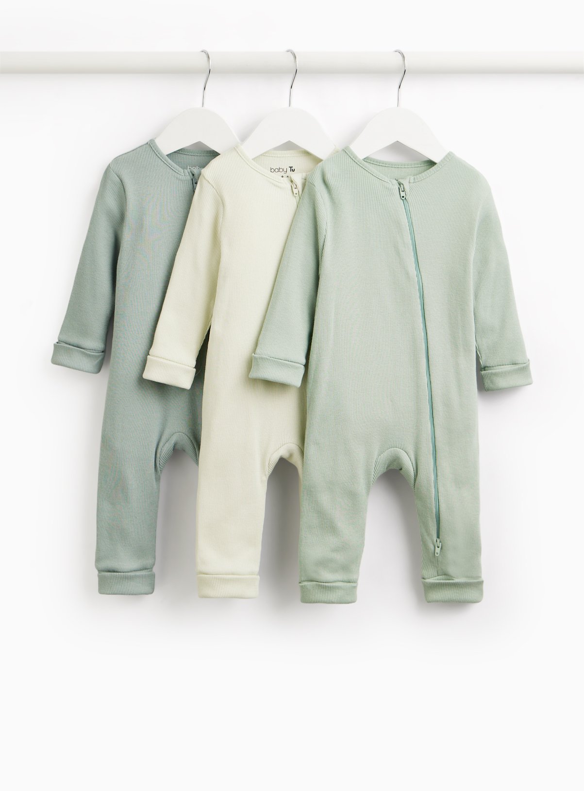 Green Tonal Two-Way Zip Sleepsuit 3 Pack  