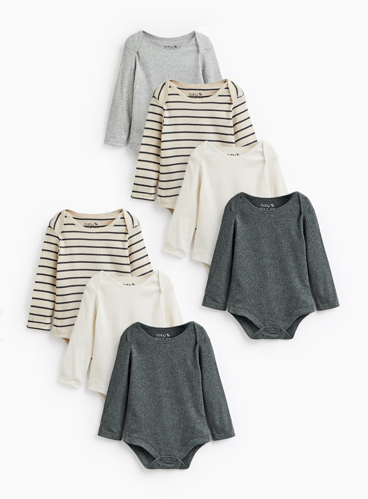 Mono Print 7 Pack Long Sleeve Bodysuits 9-12 months