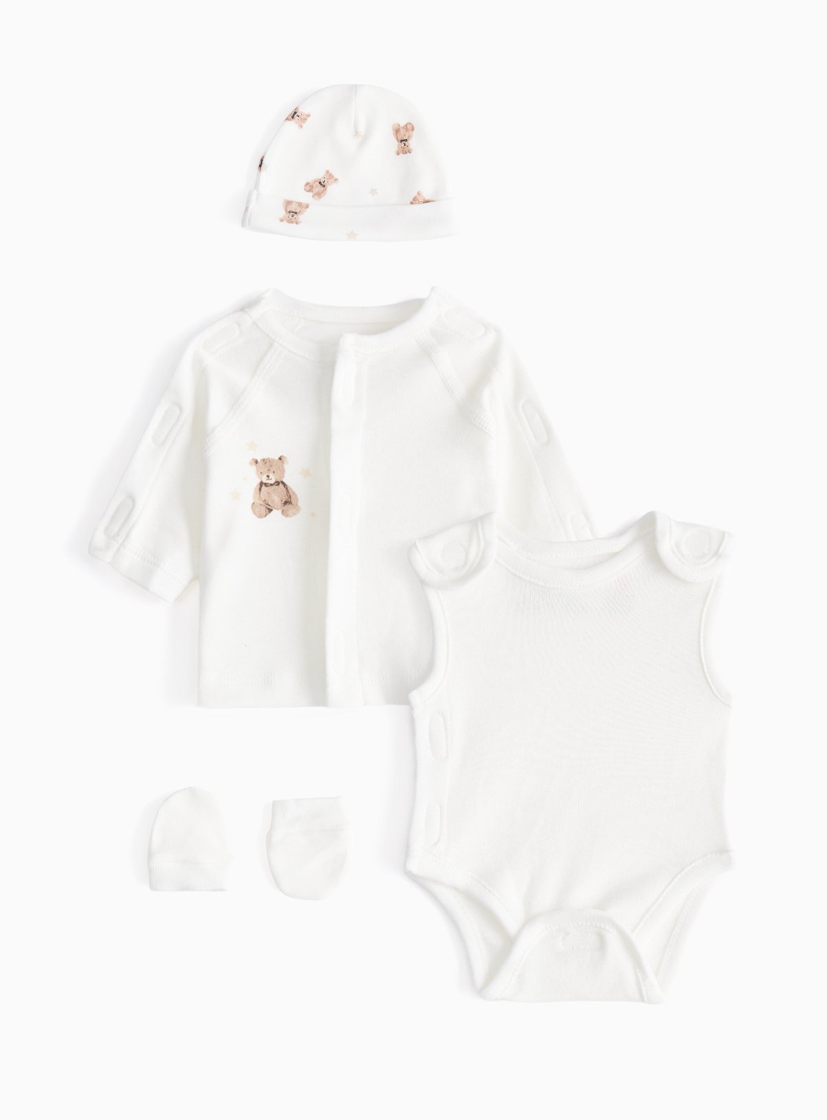 White Premature Baby Teddy Bear Printed 4-Piece Starter Set 