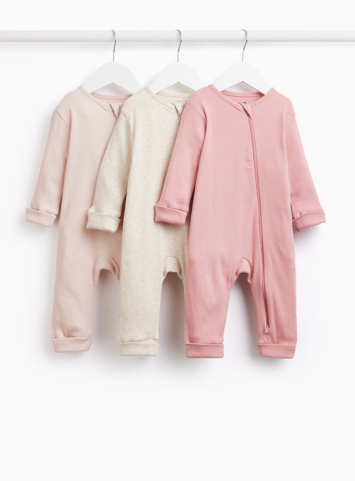 Pink Tonal Ribbed Sleepsuits 3 Pack