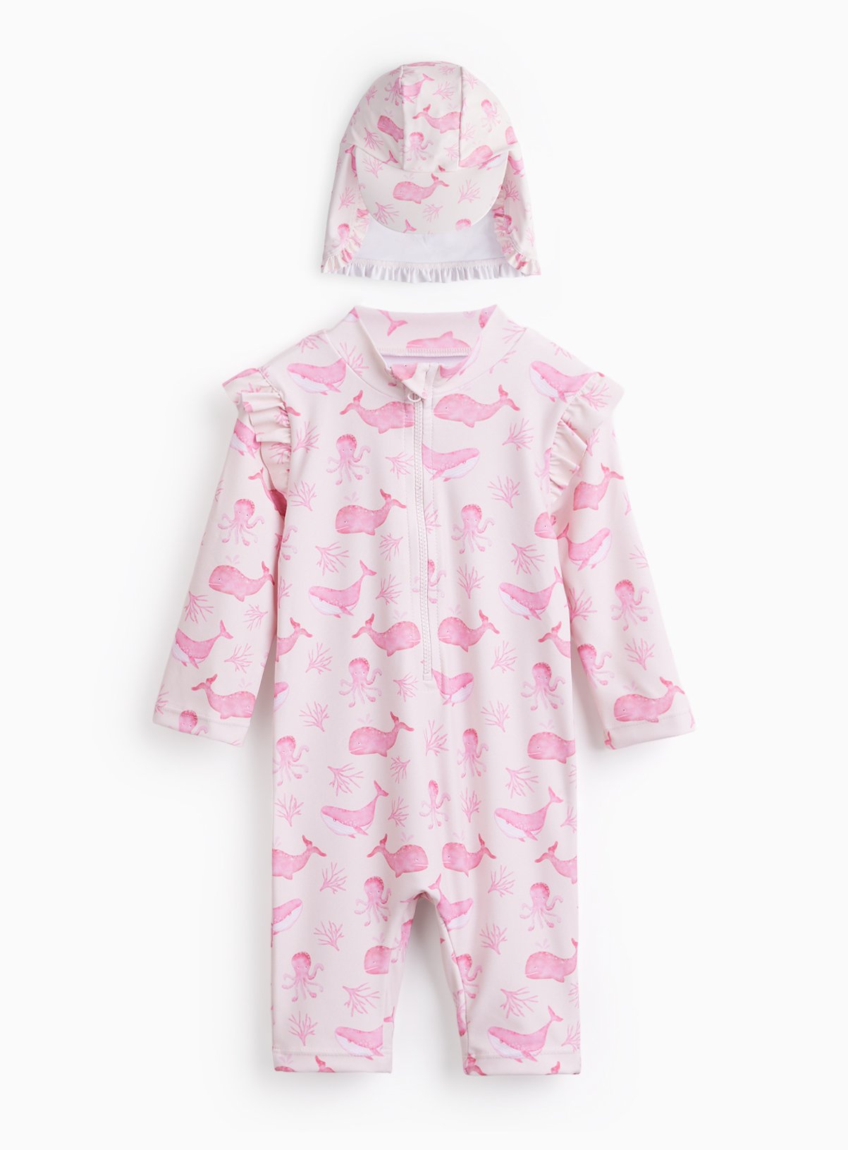 Pink Whale Printed Sunsafe Swimsuit & Keppi Hat 18-24 months