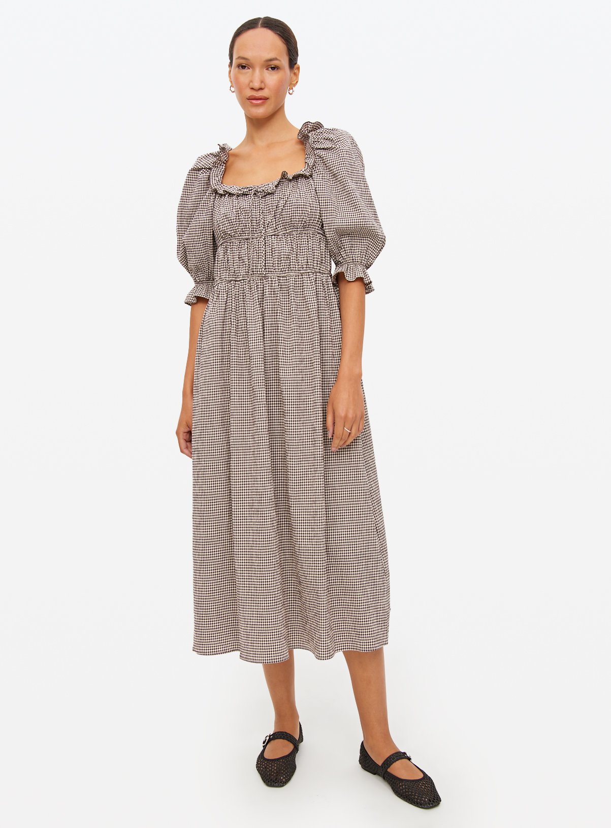 Brown Western Gingham Midaxi Dress