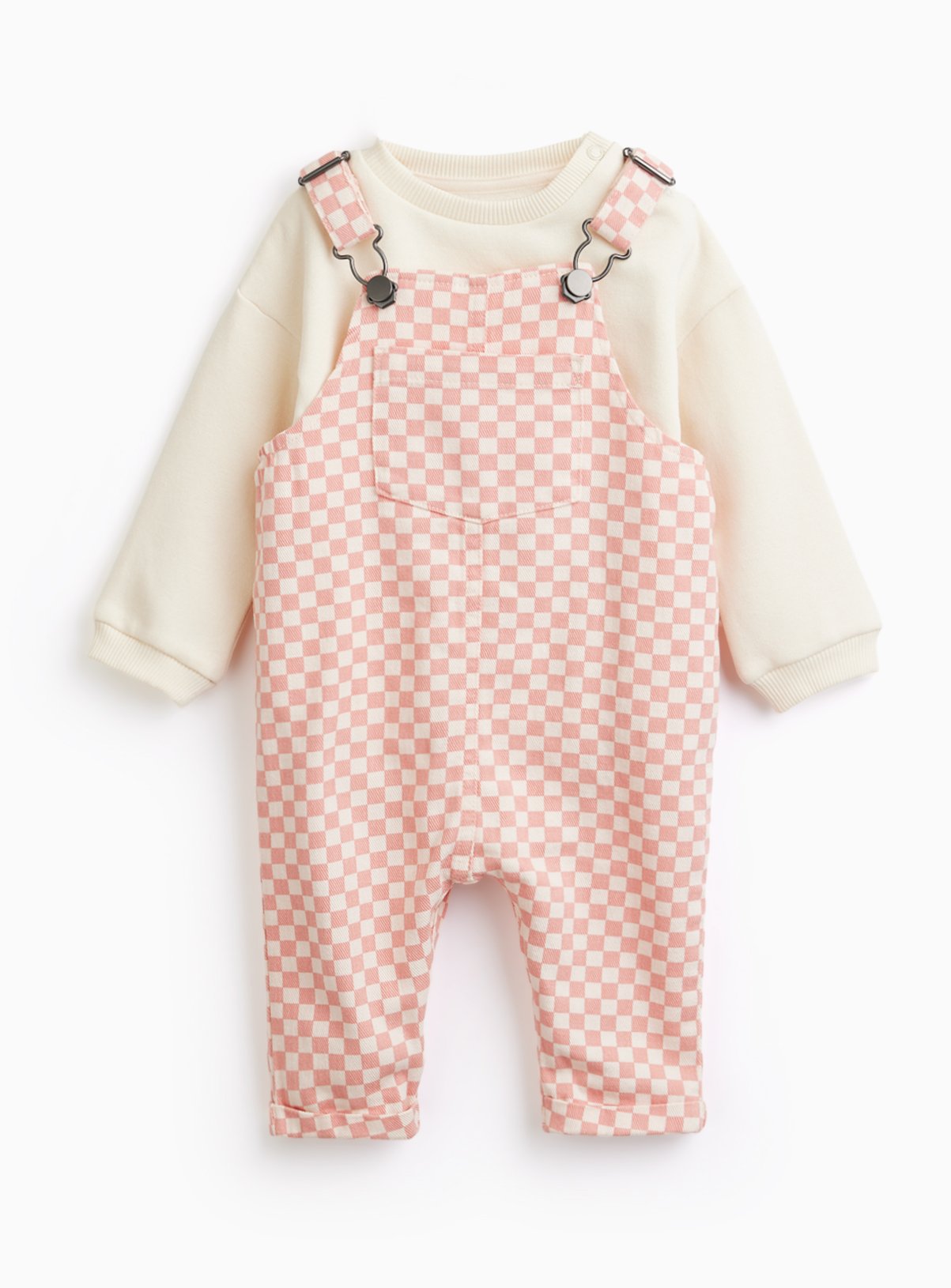 Pink Checkerboard Dungaree & Bodysuit Set 18-24 months