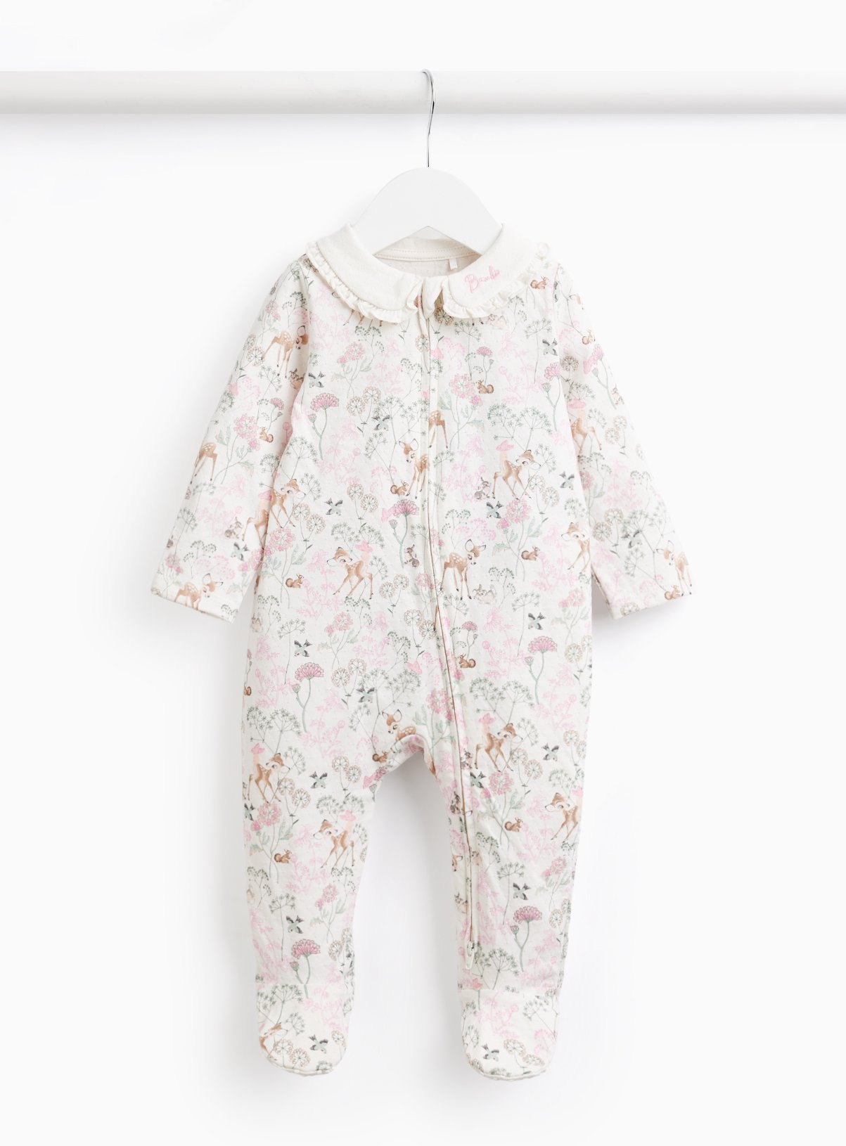 Cream Bambi Print Collared Sleepsuit 