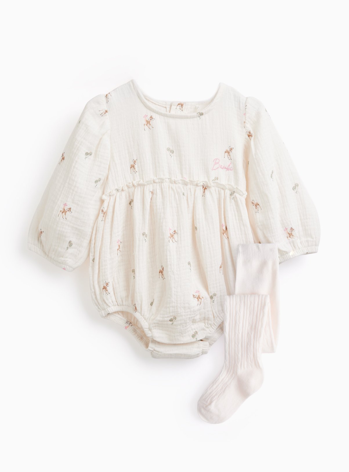 Cream Bambi Print Bodysuit & Tights 