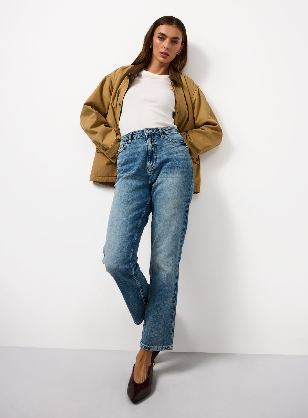 Mid Rinse Stovepipe Straight Denim Jeans 14R