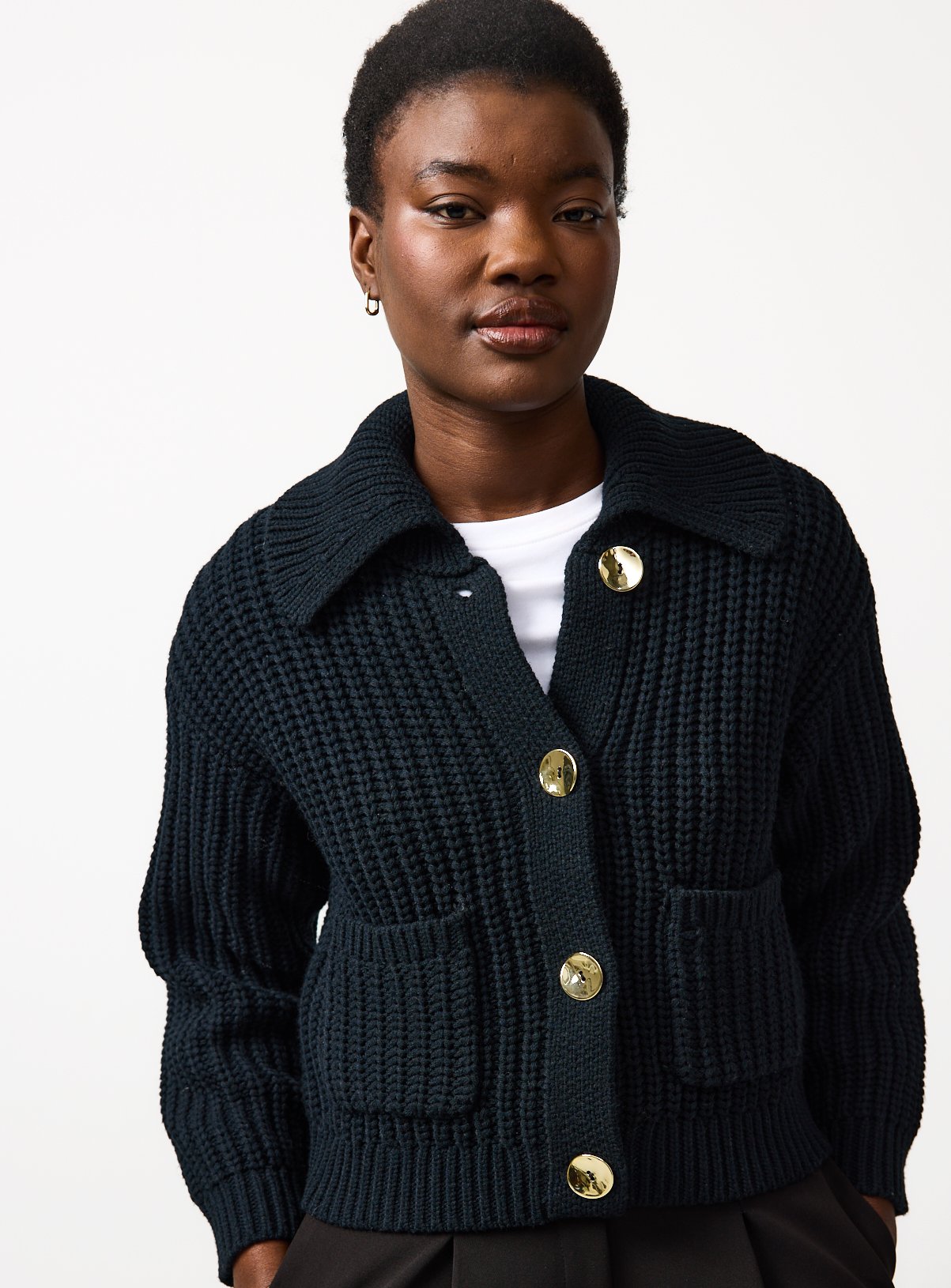 Black Chunky Gold Button Cardigan M