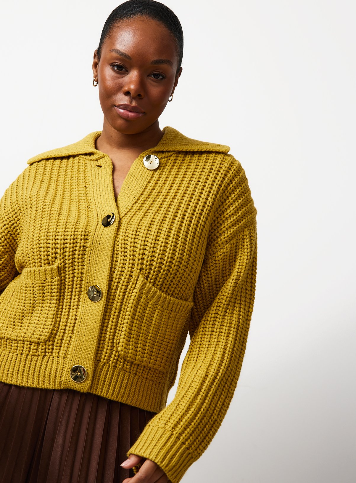 Green Chunky Gold Button Cardigan S