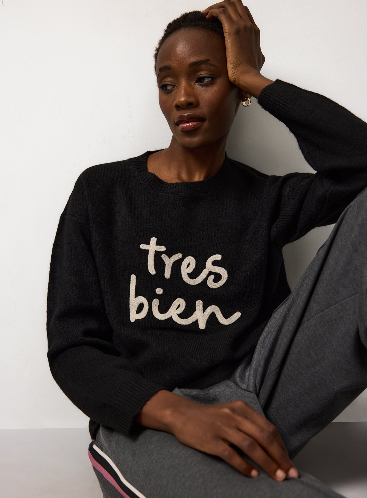 Black Tres Bien Print Jumper