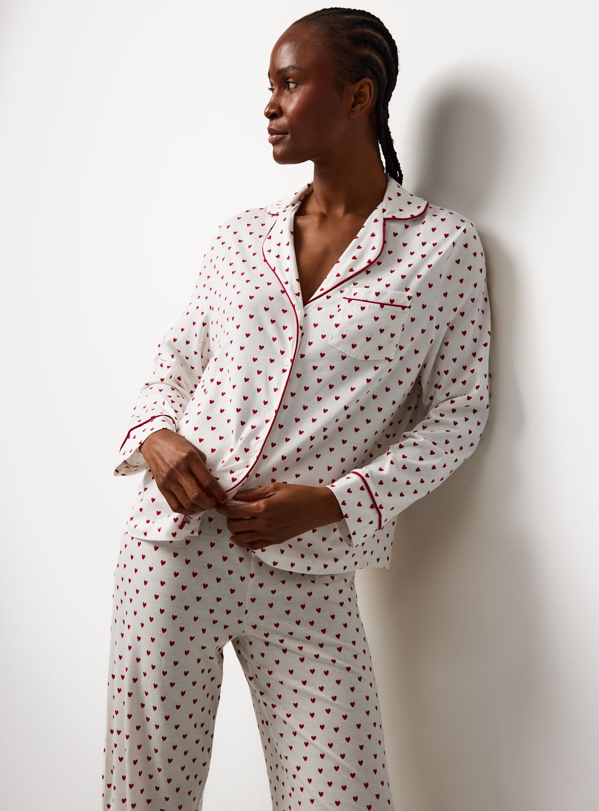 White Heart Print Traditional Pyjamas S