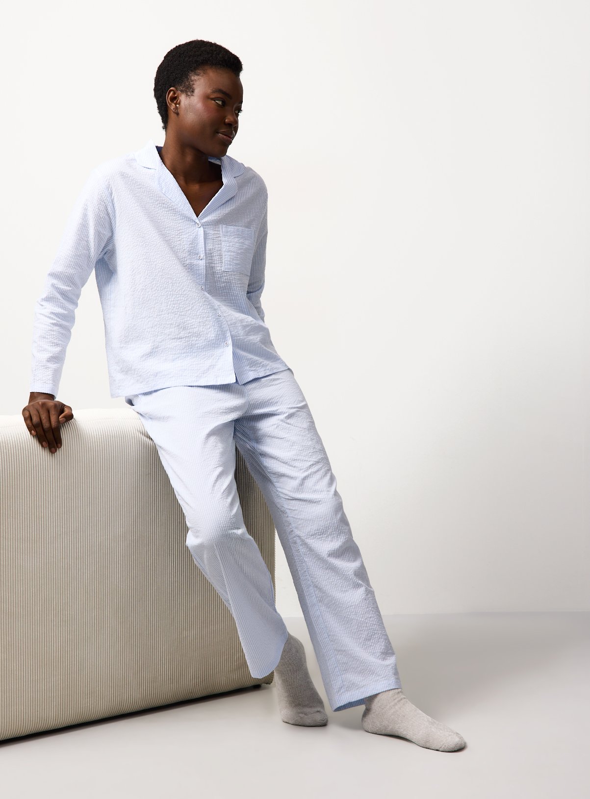 Blue Striped Seersucker Traditional Pyjamas 18