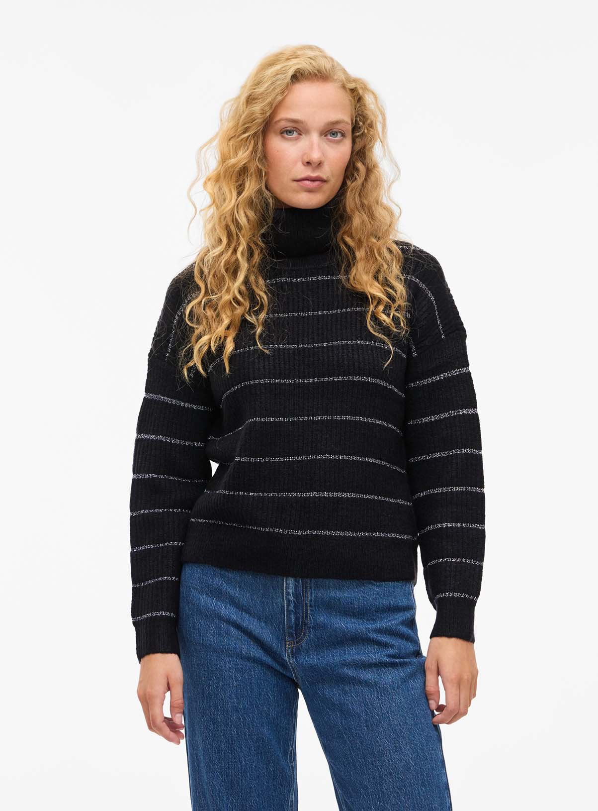 VILA Zaza Rollneck Long Sleeved Glitter Knit Top