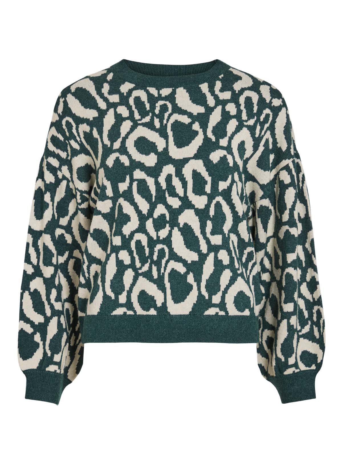 VILA Tip O Neck Long Sleeved Jacquard Knit Top 