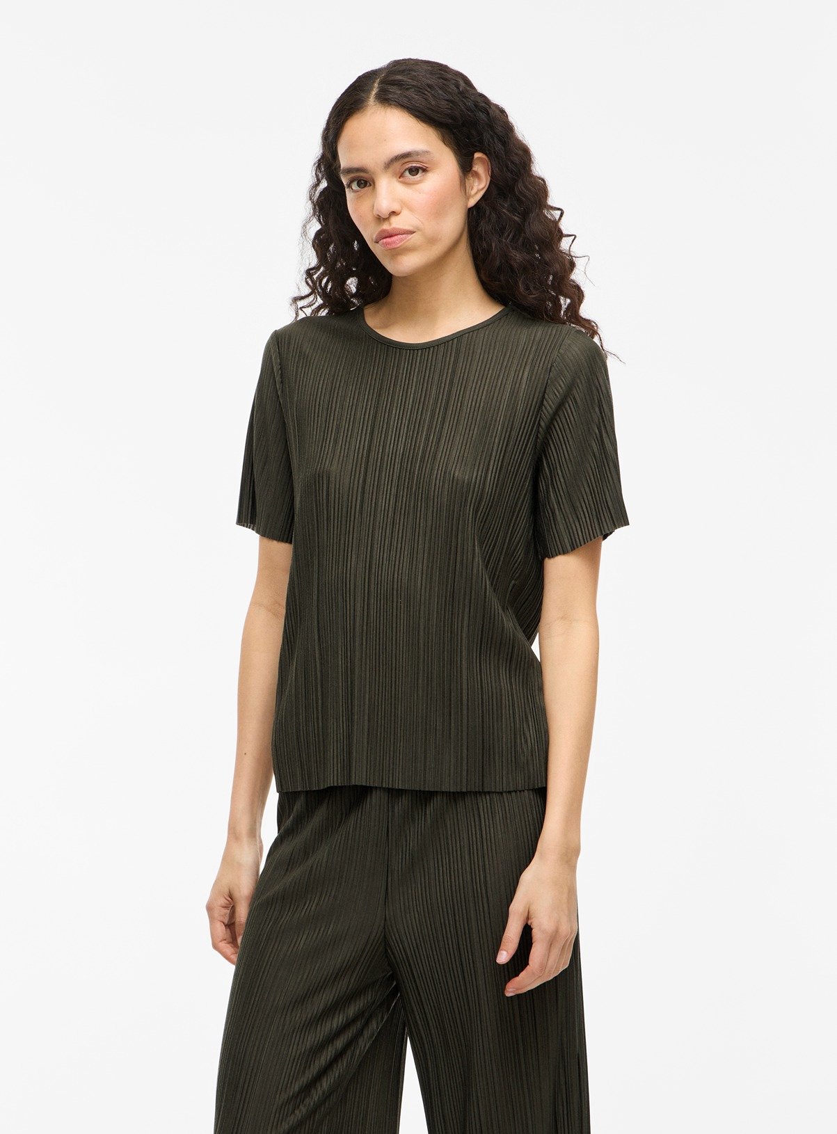 VILA Plisa O Neck Short Sleeved Top