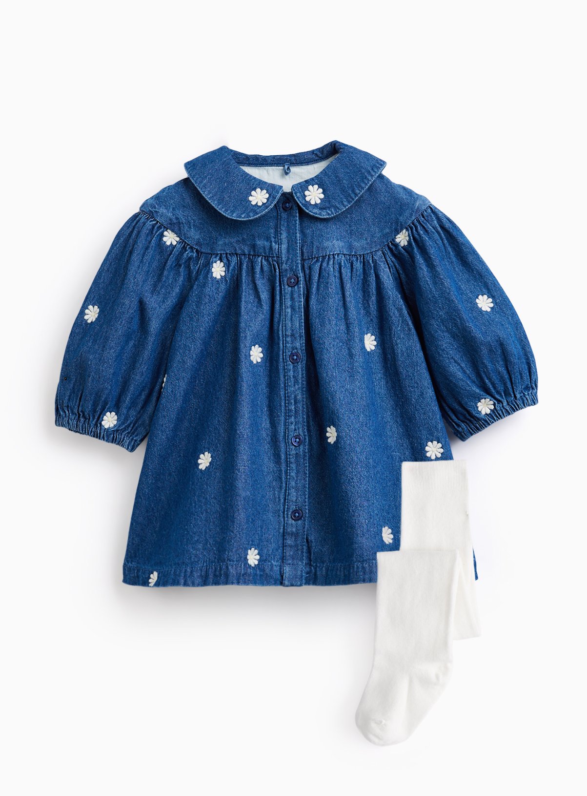 Blue Denim Smock Dress & Tights Set 