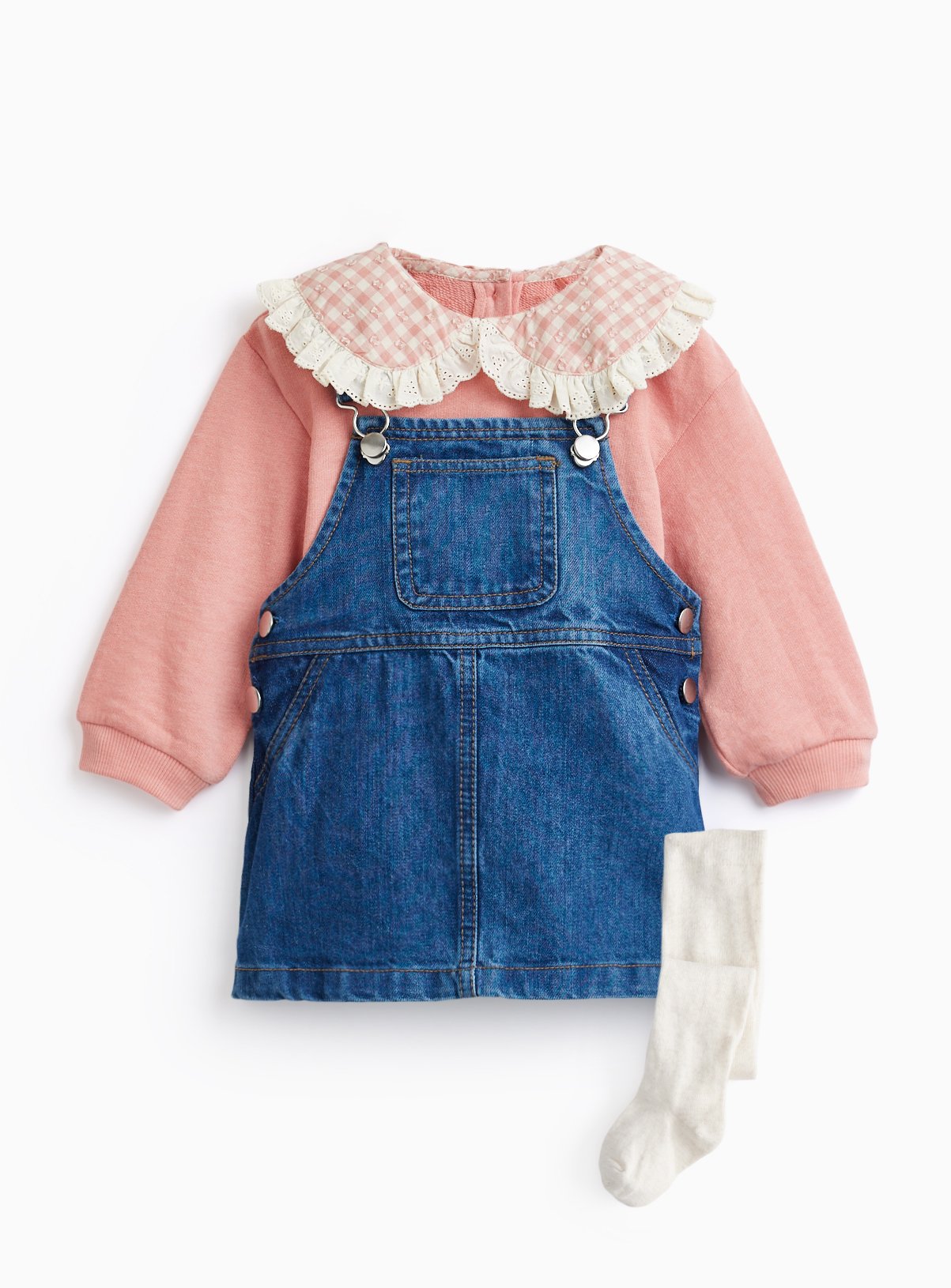 Pink Denim Pinafore 3-Piece Set 9-12 months