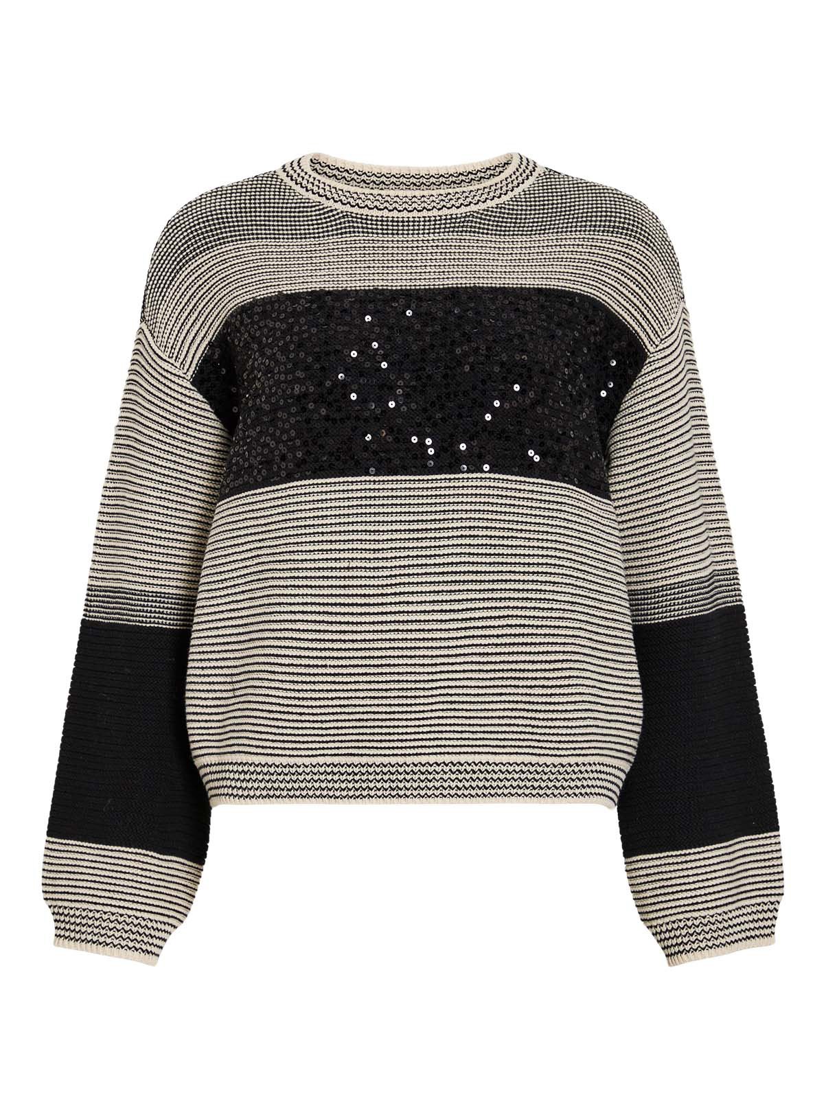 VILA Sorana O Neck Long Sleeved Sequin Knit Top