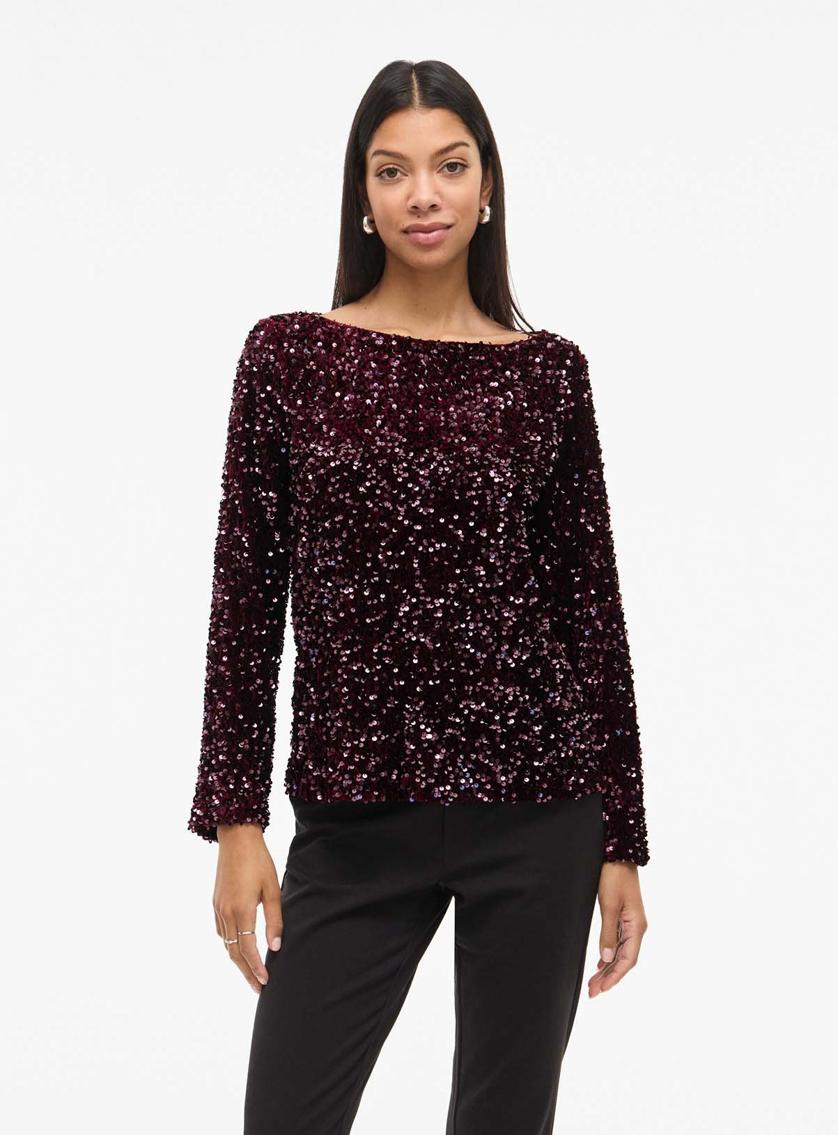 VILA Faith Boat Neck Long Sleeved Sequin Top 