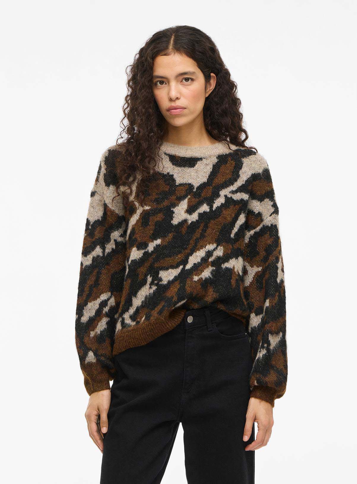 VILA Loma O Neck Long Sleeved Jacquard Knit Top 