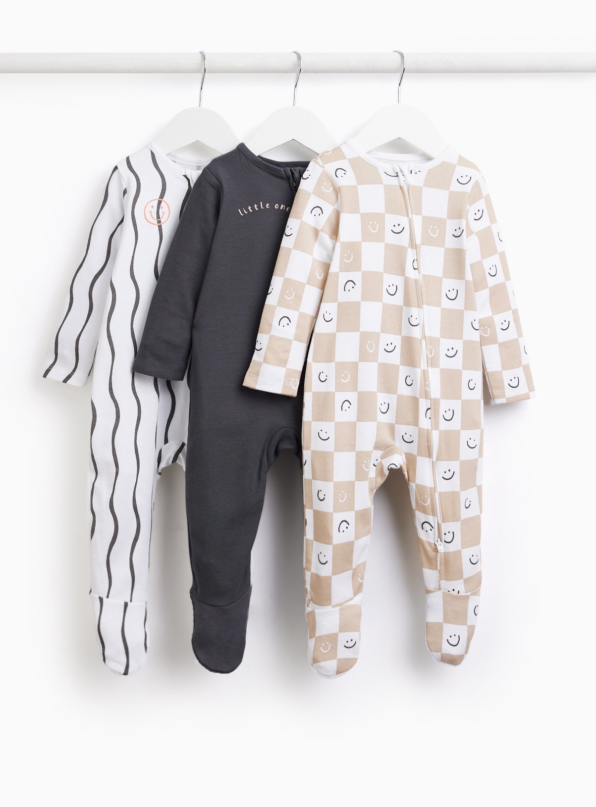 Wavy & Striped Printed Sleepsuits 3 Pack 9-12 months