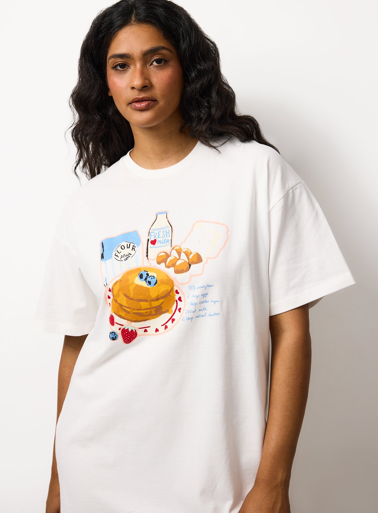 White Pancake Print Sleep Tee M