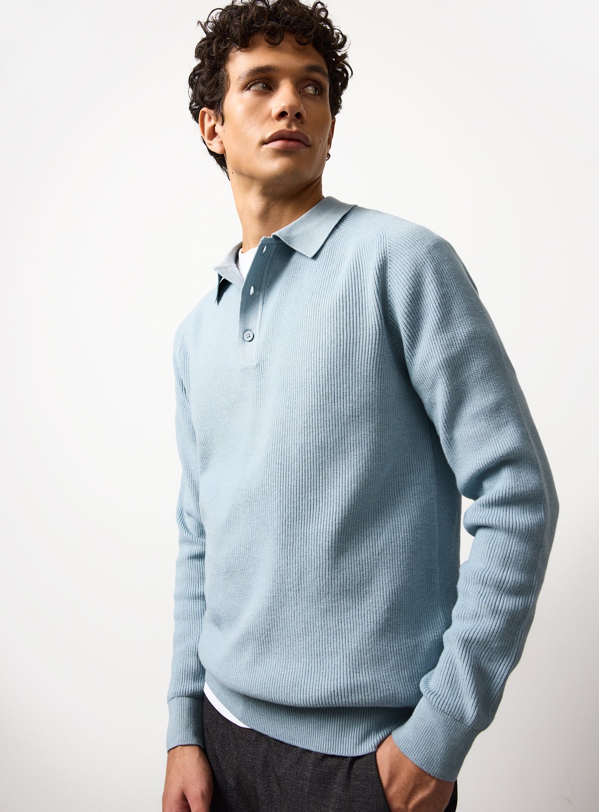 The Blue Long Sleeve Ribbed Polo XL