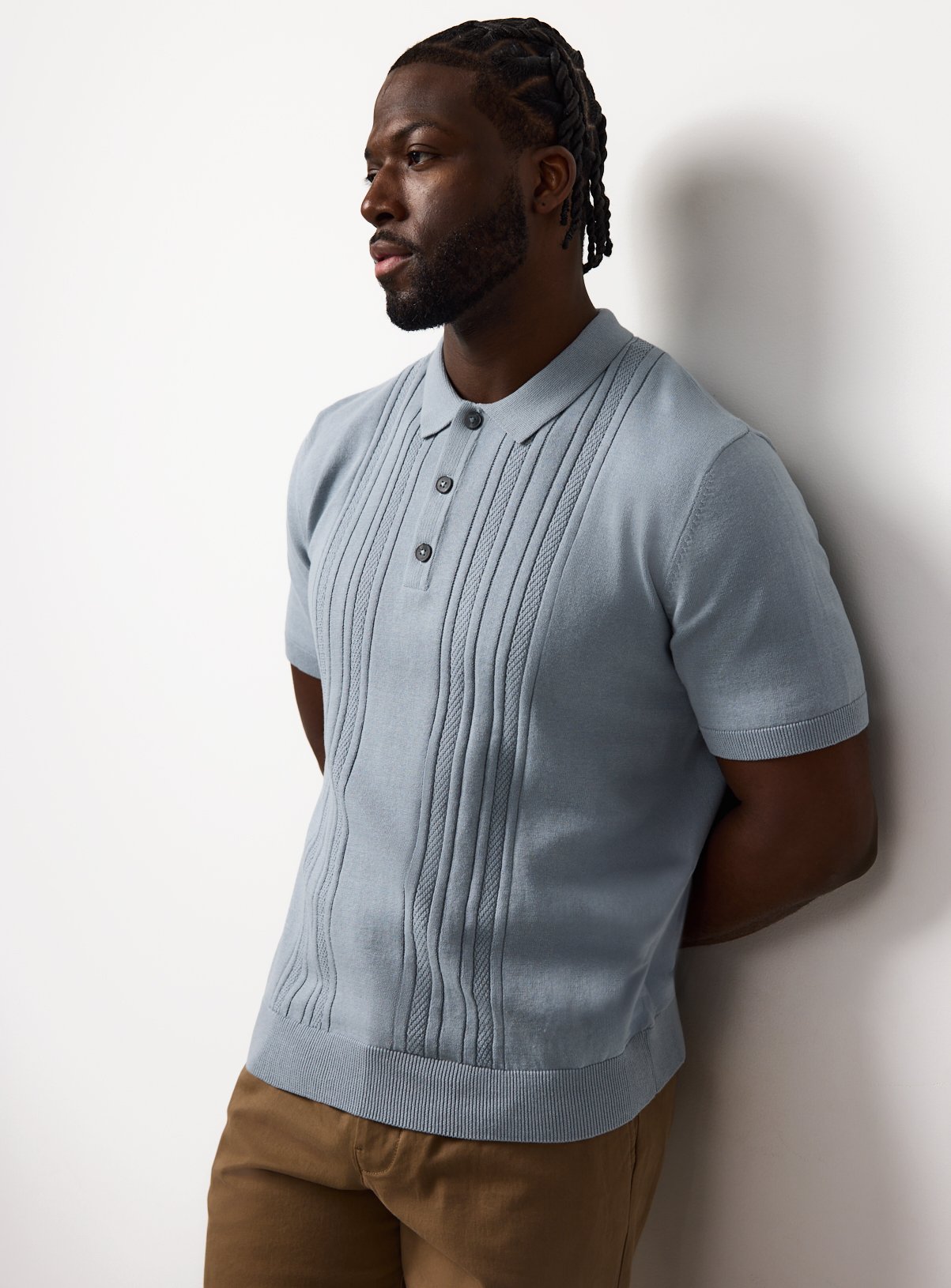 Light Blue Textured Stripe Polo XXXXL