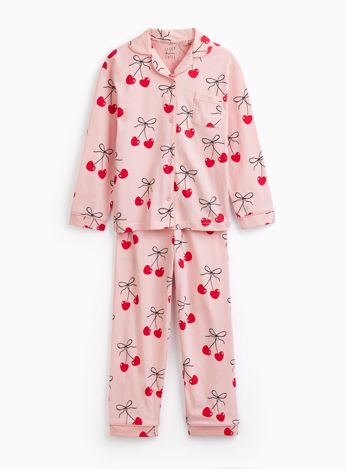 Mini Me Valentine's Day Pink Cherry Print Traditional Pyjamas 