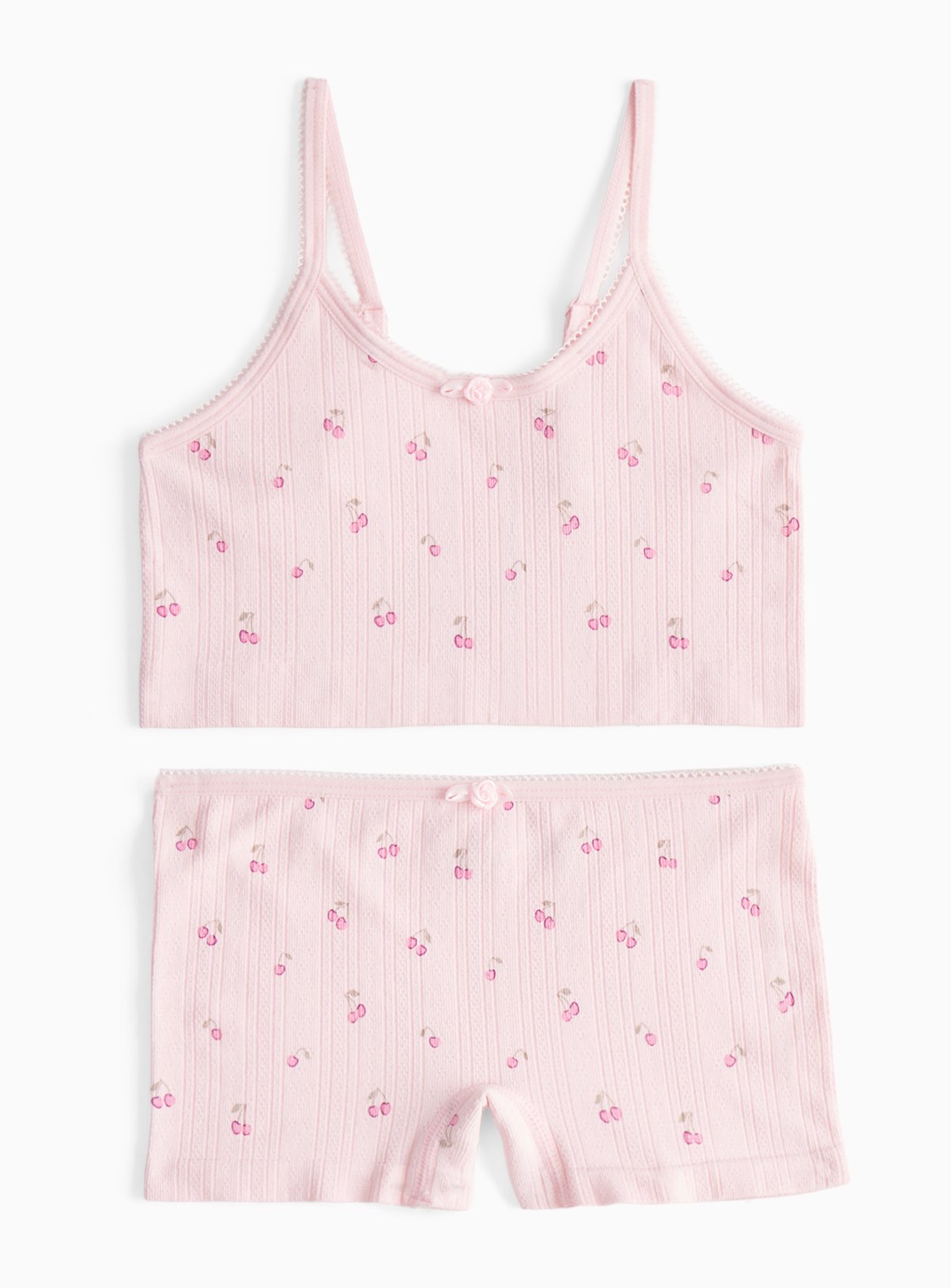 Pink Cherry Pointelle Crop Top & Brief Set 
